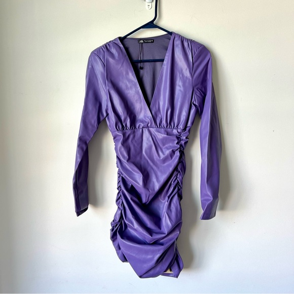 NWOT ZARA Faux Leather Long Sleeve Ruched Mini Dress—SZ. Small - Picture 17 of 17